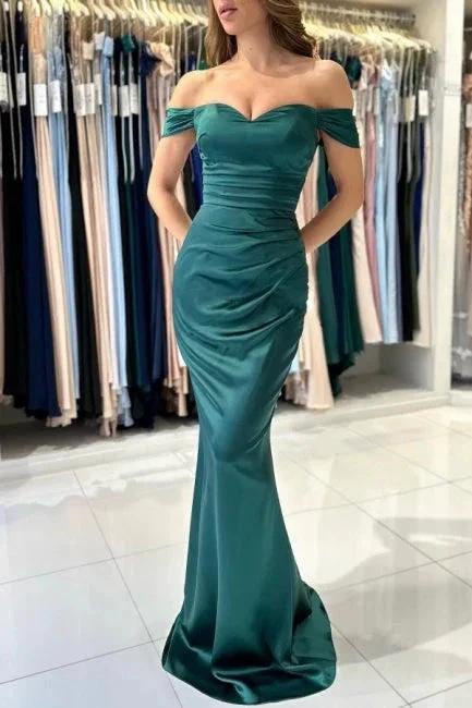 Beautiful Simple Long Dark Green Off-the-shoulder Mermaid Sleeveless Evening Dresses - Image 5
