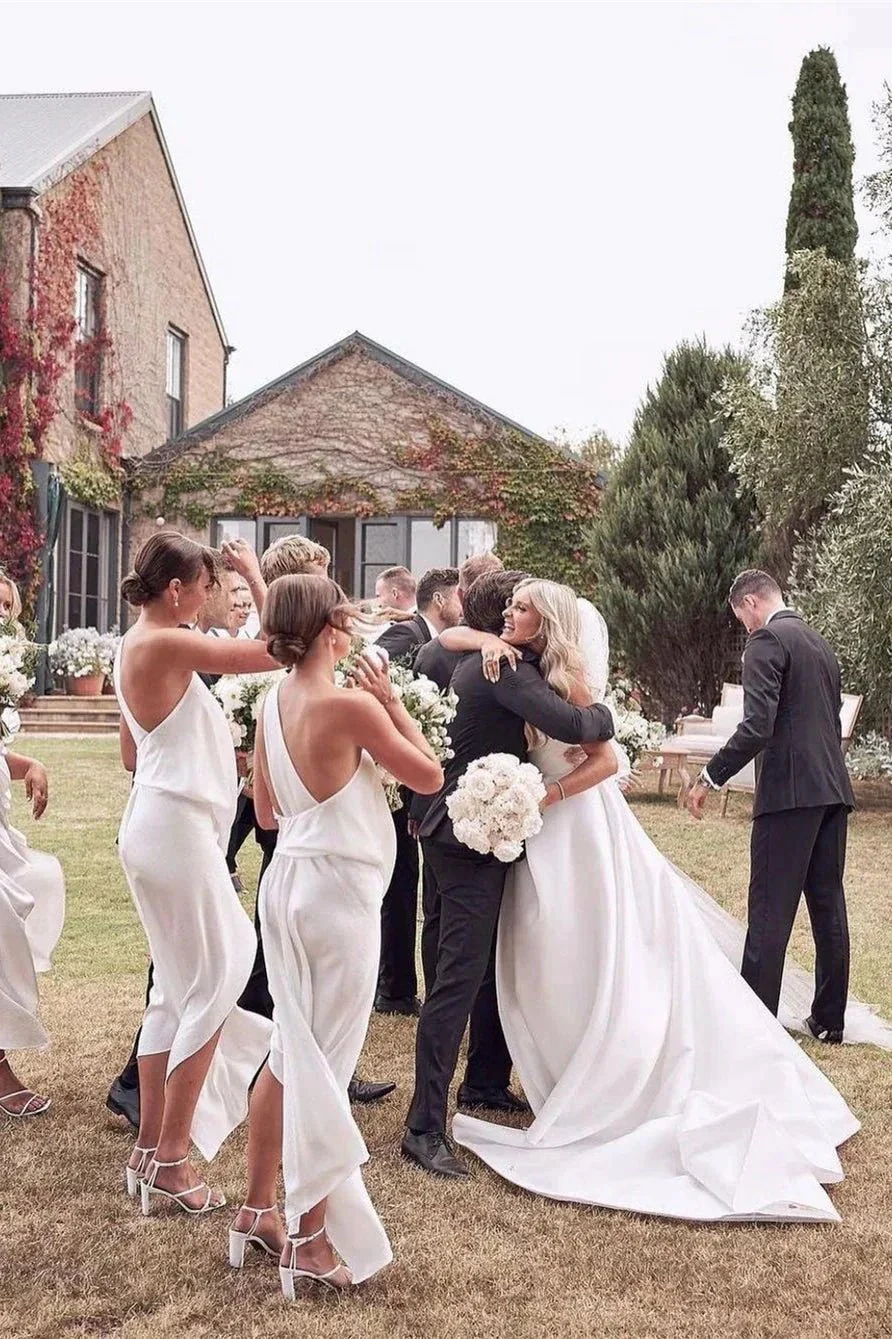 Beautiful Simple White A-line Wedding Dress With Side Slit - Image 6