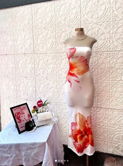 Beautiful Strapless Satin Print Floral Prom Dress Sheath Evening Dress Y8239 - Image 4