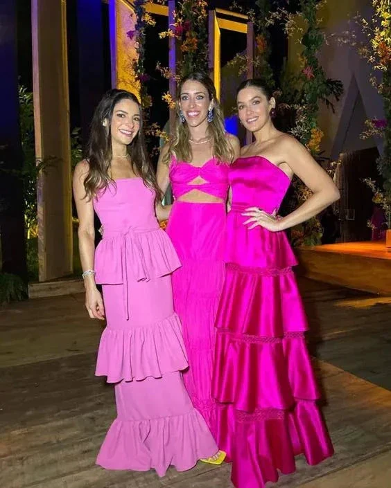 Beautiful Strapless Satin Tiered Party Prom Dress Hot Pink Satin A Line Evening Gown Y8003 - Image 4