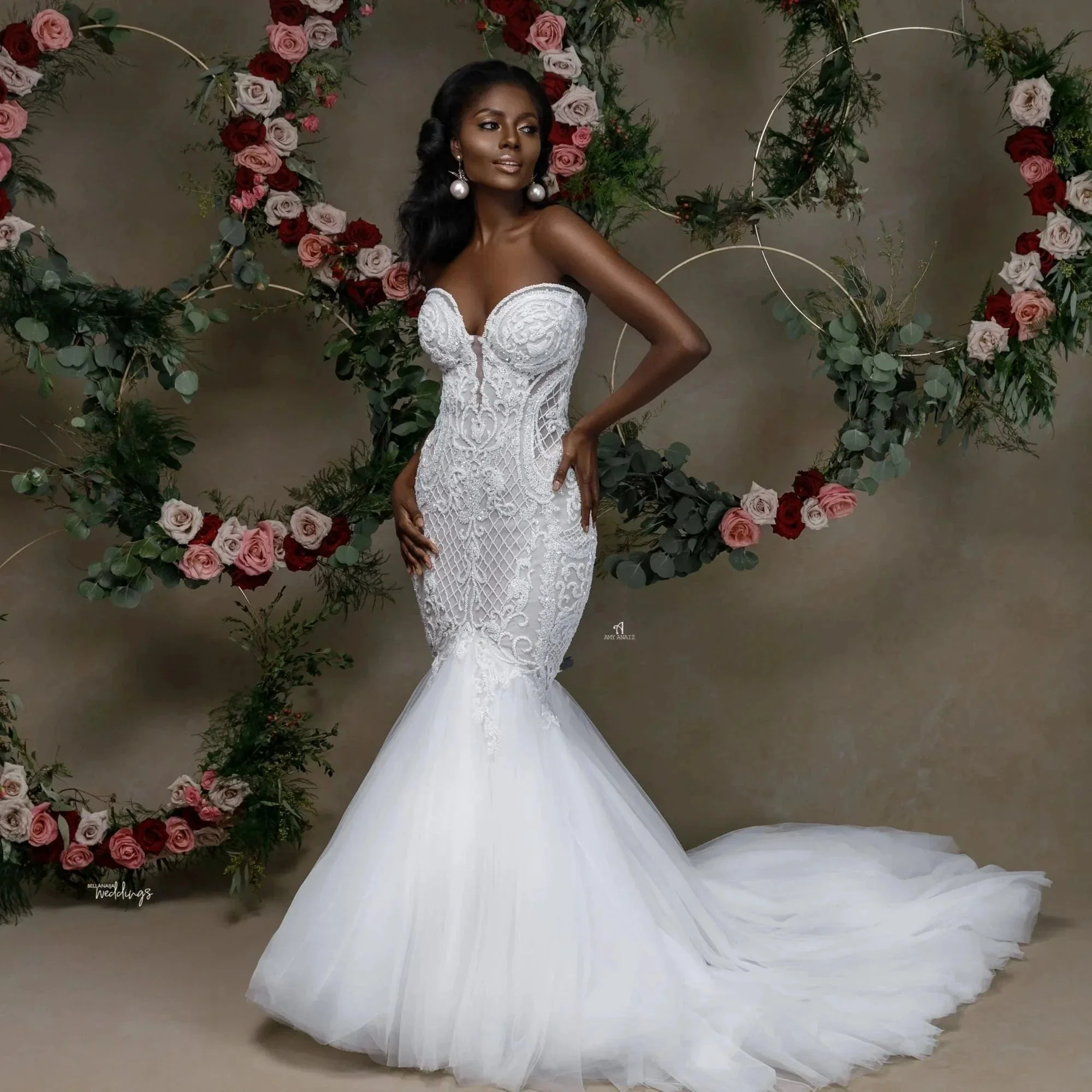 Beautiful Strapless Sweetheart Lace Mermaid Wedding Dress With Applique - Image 3