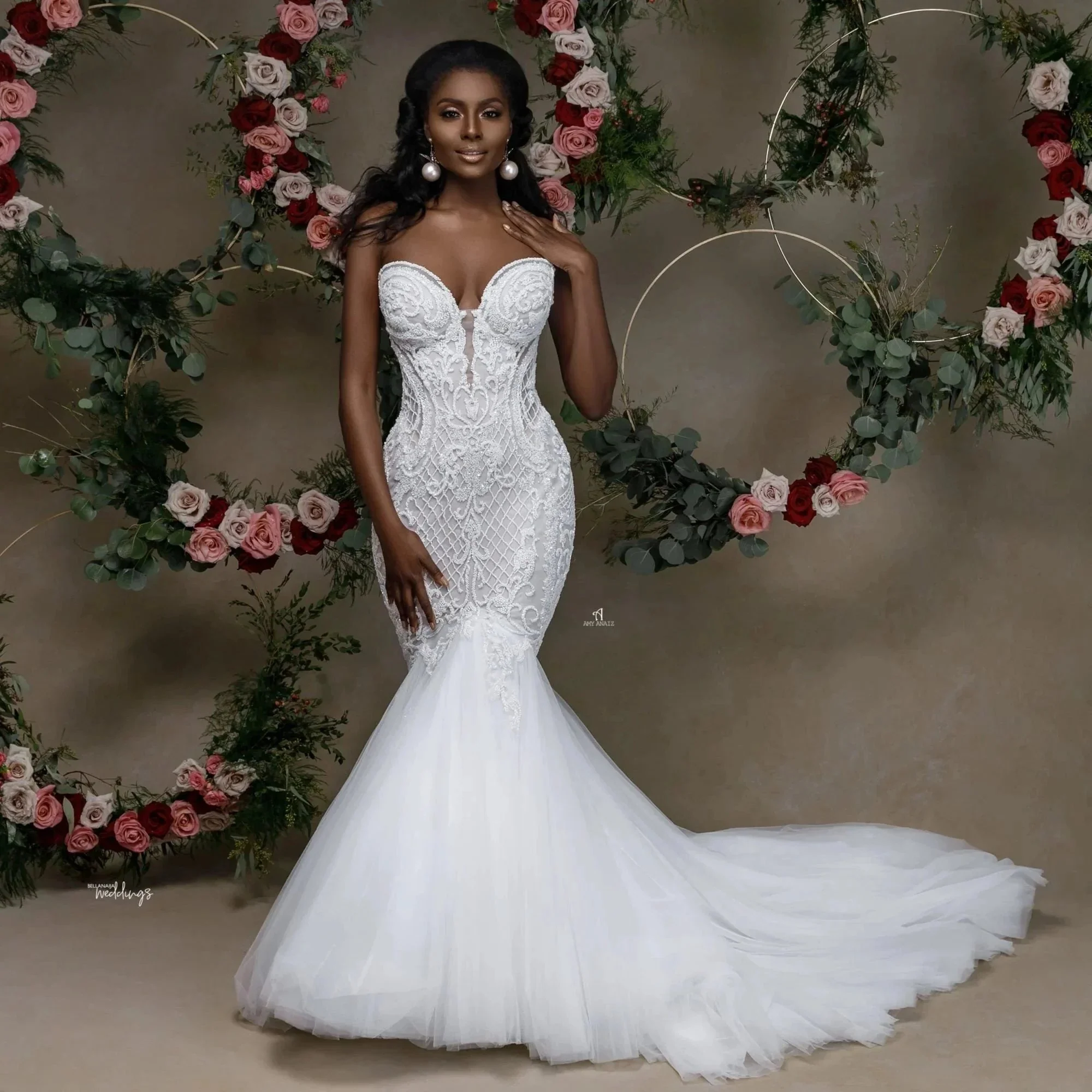 Beautiful Strapless Sweetheart Lace Mermaid Wedding Dress With Applique - Image 5