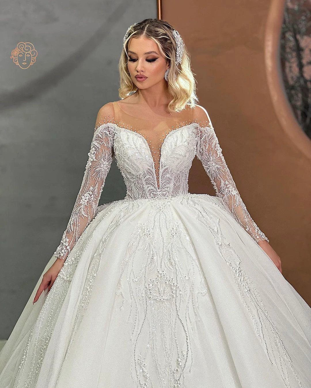 Beautiful Sweetheart Ball Gown Long Sleeves Wedding Dress With Beading - Image 2