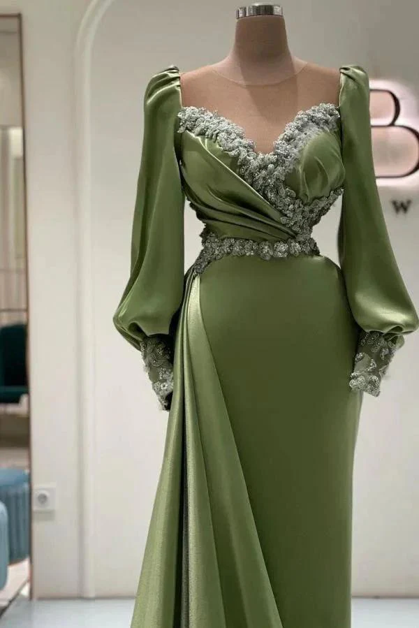 Beautiful Sweetheart Long Sleeves Satin Mermaid Prom Dresses - Image 2