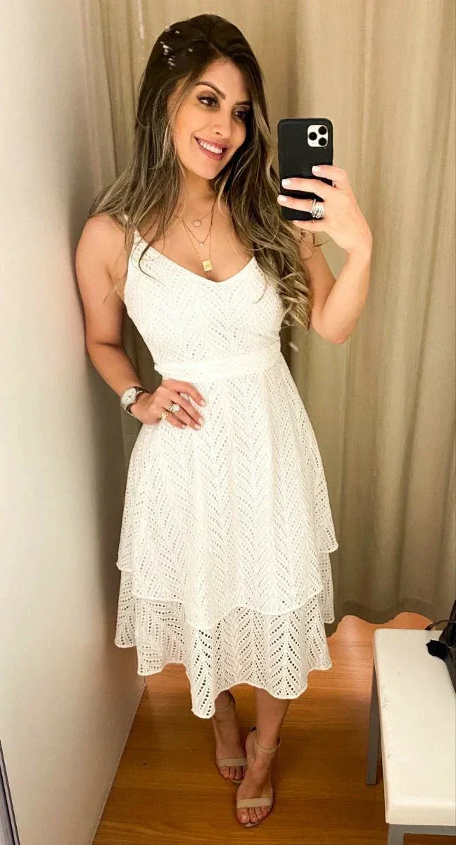 Beautiful White A-line Midi-length Evening Dress White Beach Dress Y5459 - Image 2