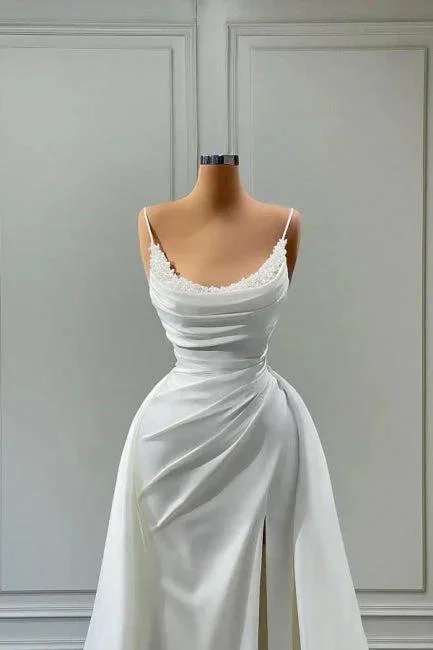 Beautiful White Long A-line Spaghetti Straps Wedding Dresses With Beads - Image 2