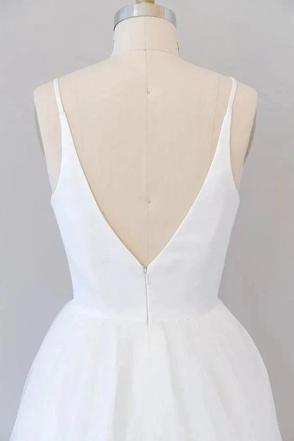 Beautiful White Long A-line V-neck Tulle Backless Wedding Dress - Image 7