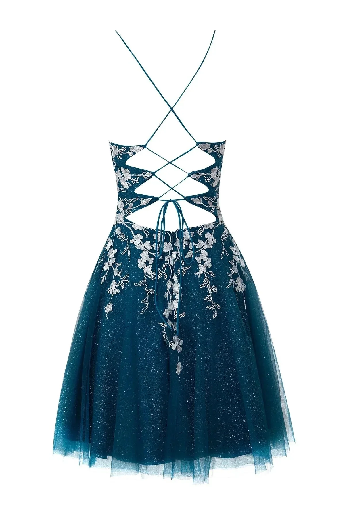Aline Short Glitter Tulle Homecoming Dress with Appliques - Image 8