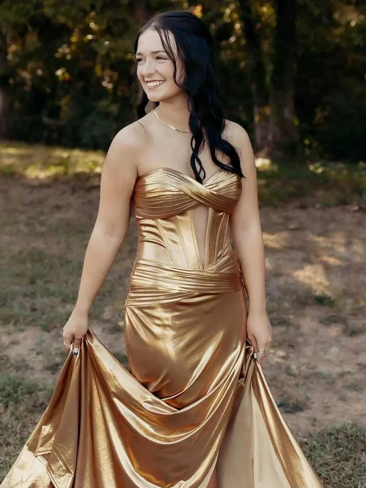 Bencelina | Mermaid Sweetheart Green Metallic Long Prom Dress with Slit - Image 6
