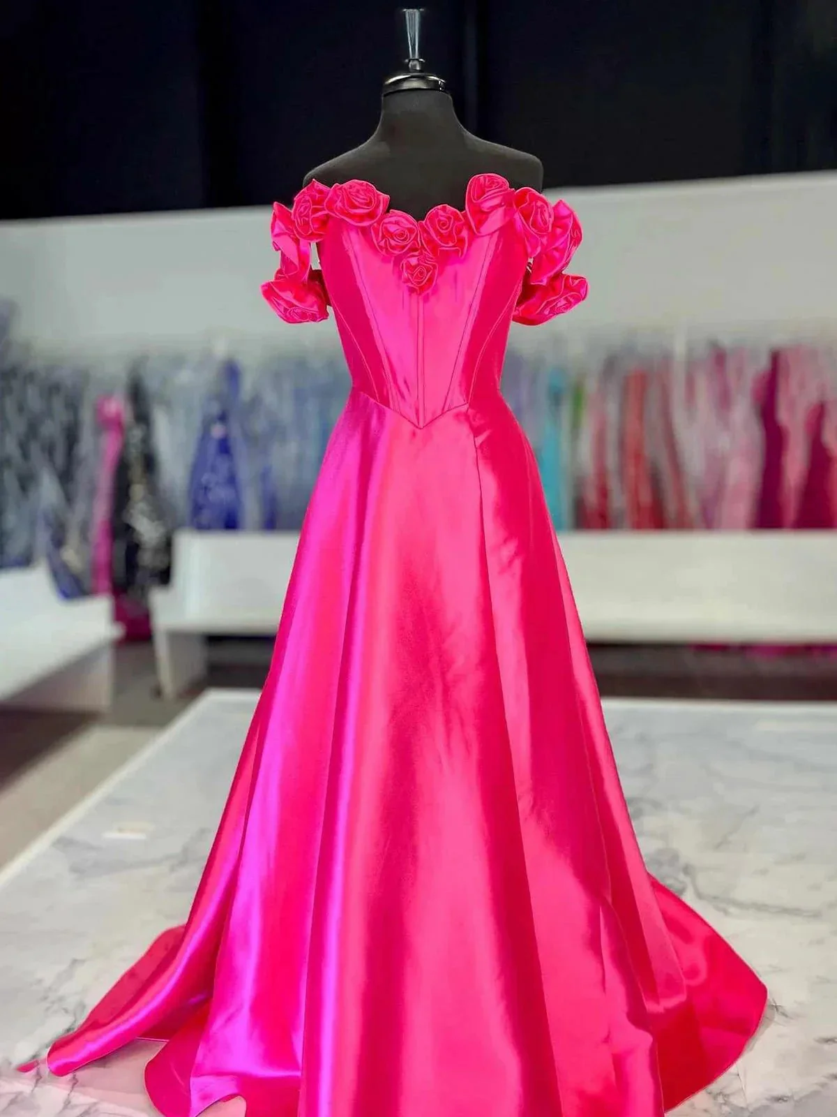 Benson | Fuchsia Off the Shoulder Corset Bodice A-Line Prom Dress - Image 2