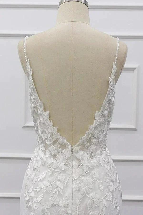 Best Long Mermaid Spaghetti Strap Appliques Lace Wedding Dress - Image 8