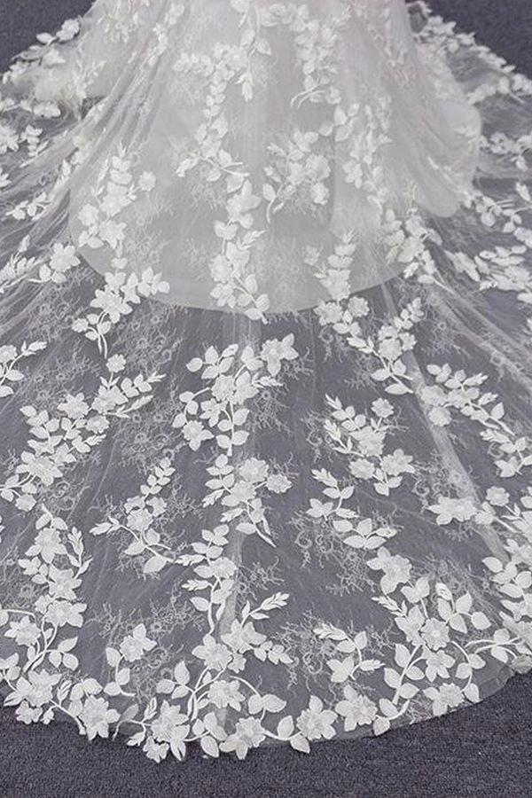 Best Long Mermaid Spaghetti Strap Appliques Lace Wedding Dress - Image 9