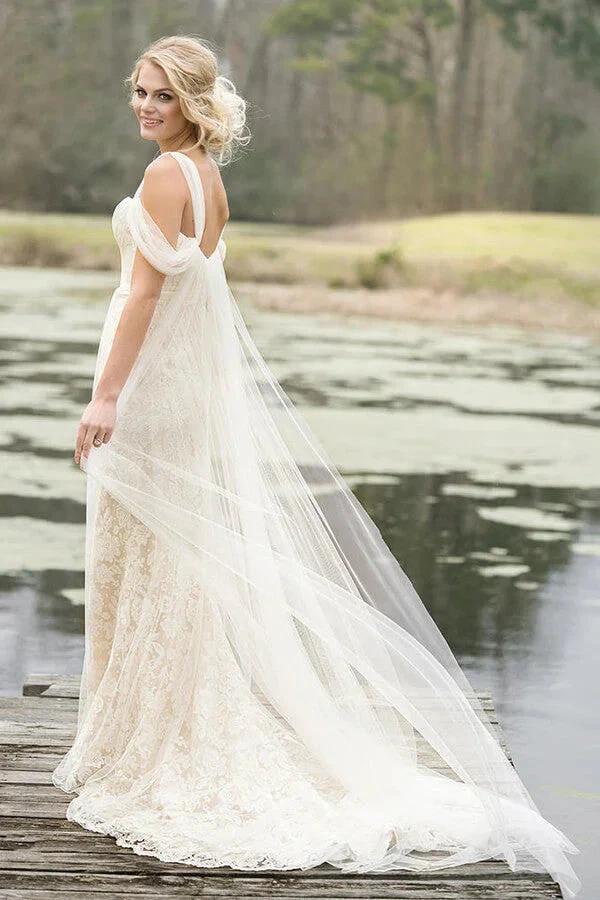 Best Long Sheath Lace Tulle Wedding Dress - Image 2