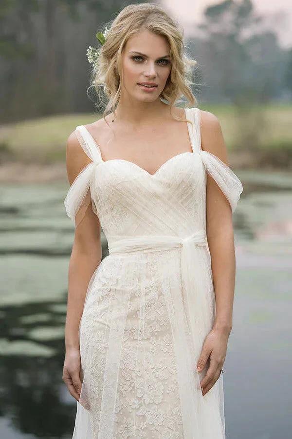 Best Long Sheath Lace Tulle Wedding Dress - Image 3
