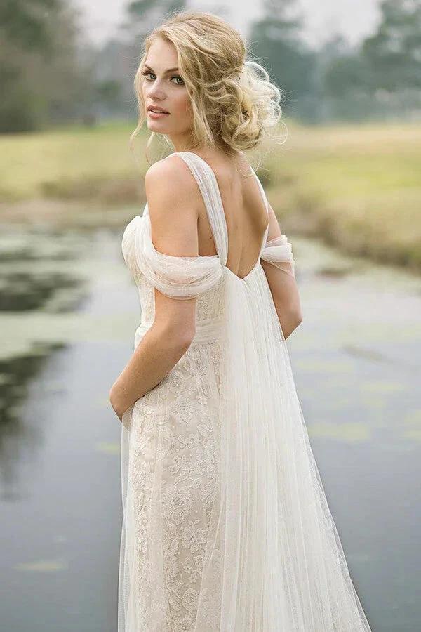 Best Long Sheath Lace Tulle Wedding Dress - Image 4