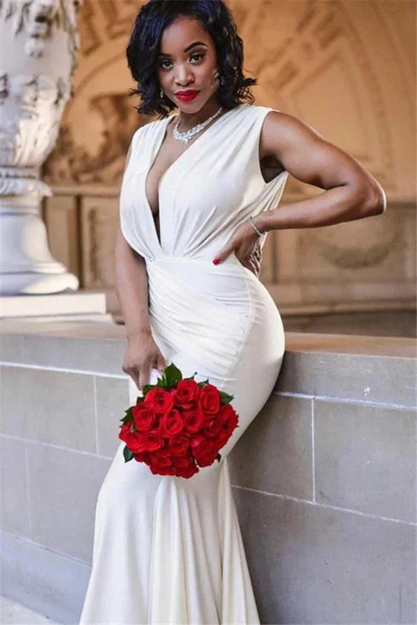 Best Long V-neck Straps Mermaid Backless Formal Evening Dresses - Image 3