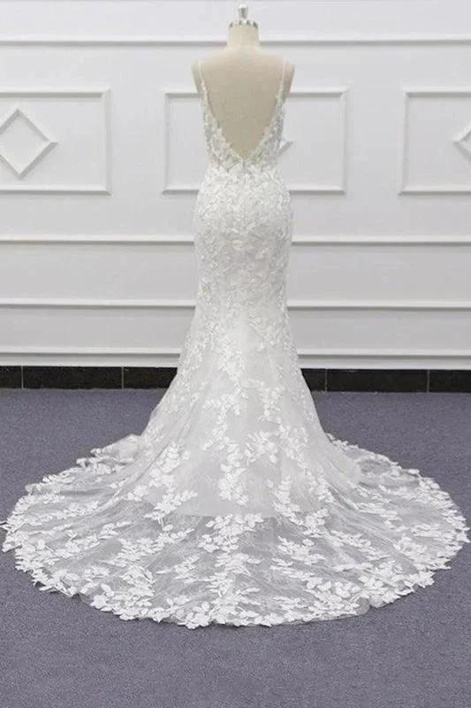Best Spaghetti Strap Appliques Mermaid Elegant Wedding Dresses - Image 2