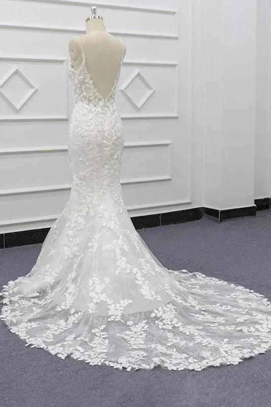 Best Spaghetti Strap Appliques Mermaid Elegant Wedding Dresses - Image 4