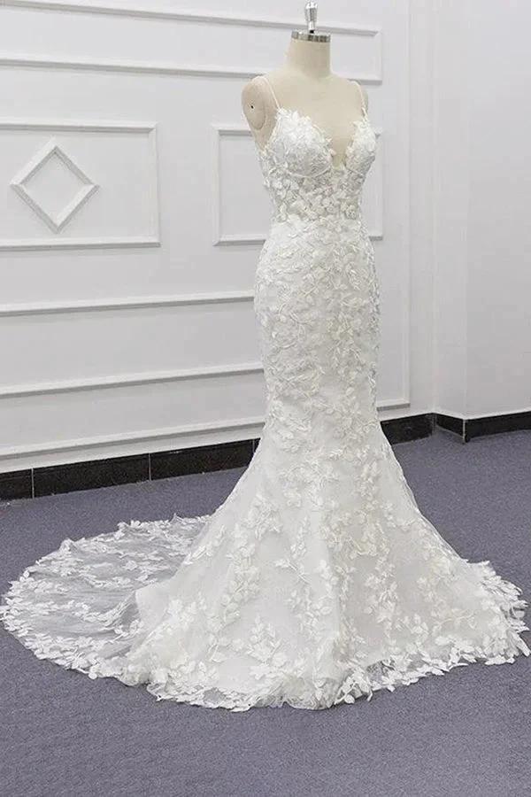 Best Spaghetti Strap Appliques Mermaid Wedding Dress - Image 2