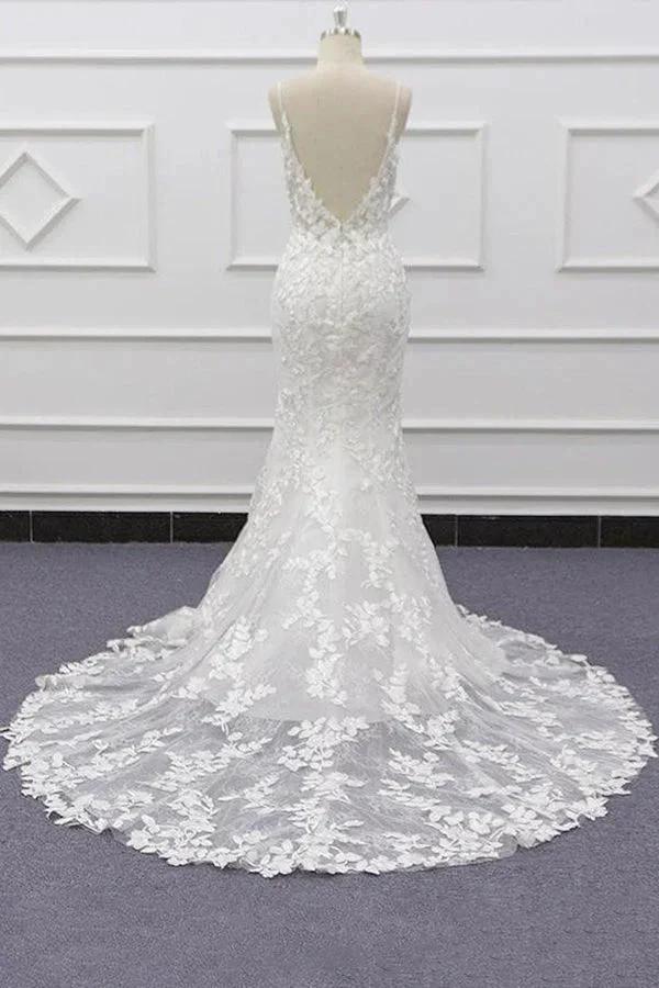 Best Spaghetti Strap Appliques Mermaid Wedding Dress - Image 3