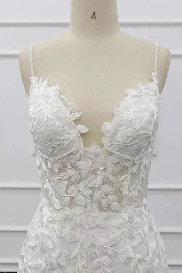 Best Spaghetti Strap Appliques Mermaid Wedding Dress - Image 5