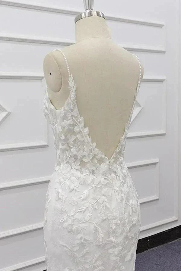 Best Spaghetti Strap Appliques Mermaid Wedding Dress - Image 7