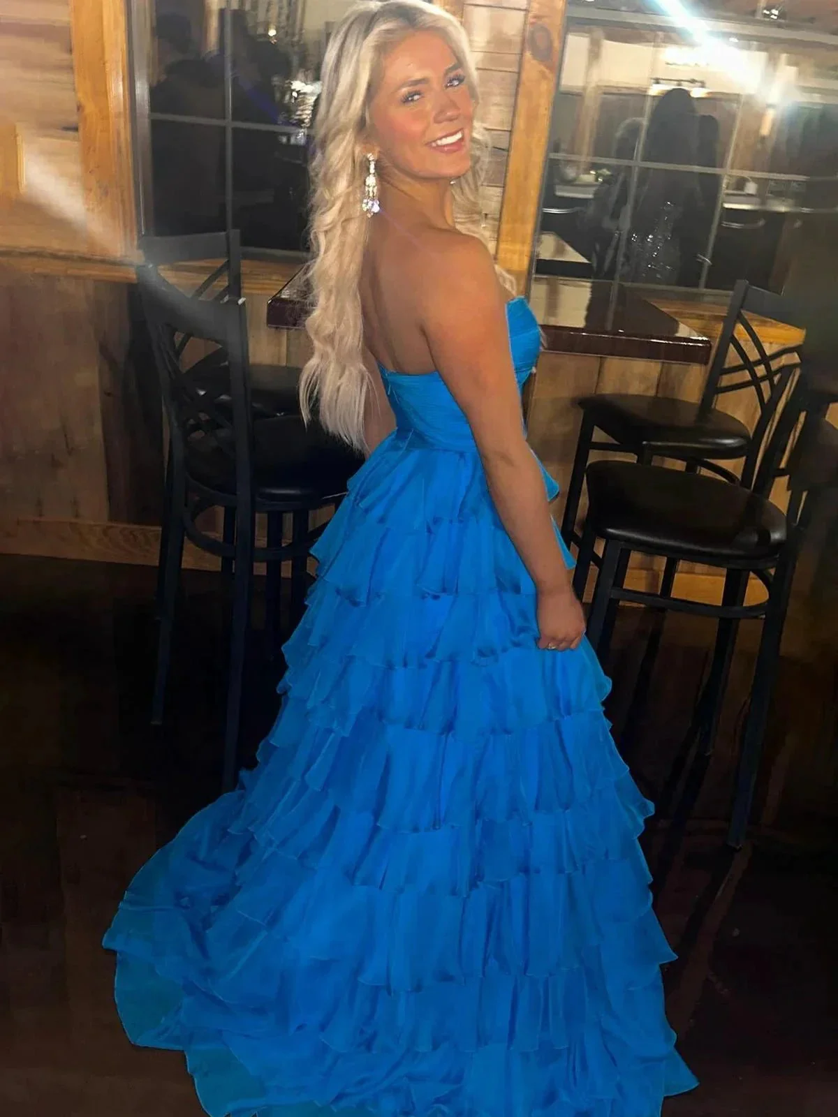 Bindi | Sweetheart Blue Chiffon Tiered A-line Prom Dresses - Image 2