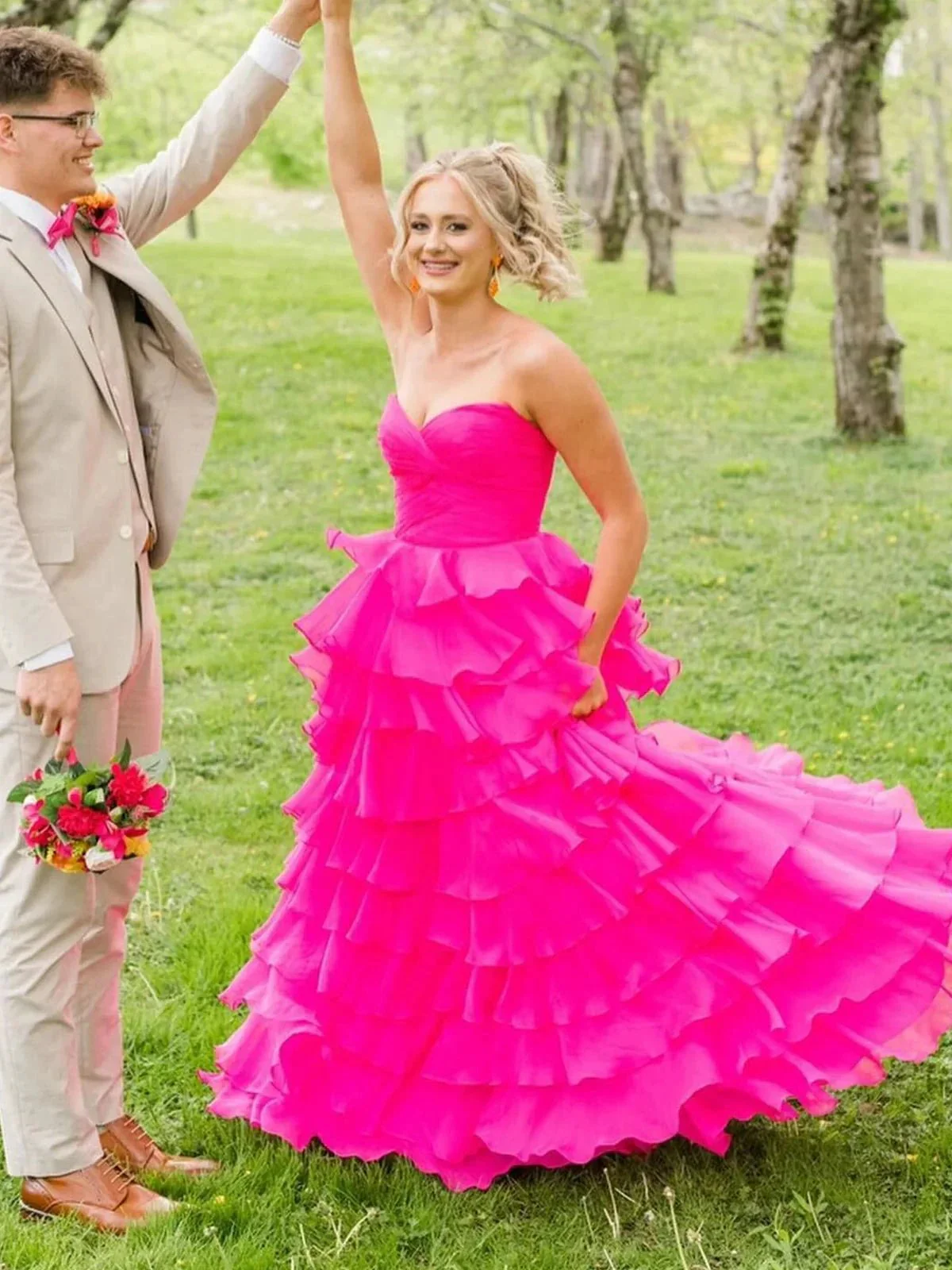 Bindi | Sweetheart Blue Chiffon Tiered A-line Prom Dresses - Image 4