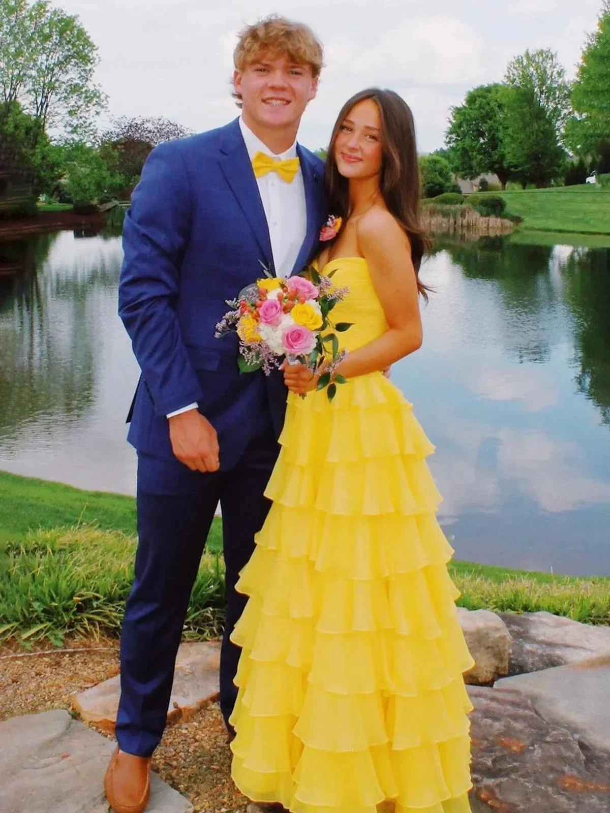 Bindi | Sweetheart Blue Chiffon Tiered A-line Prom Dresses - Image 5