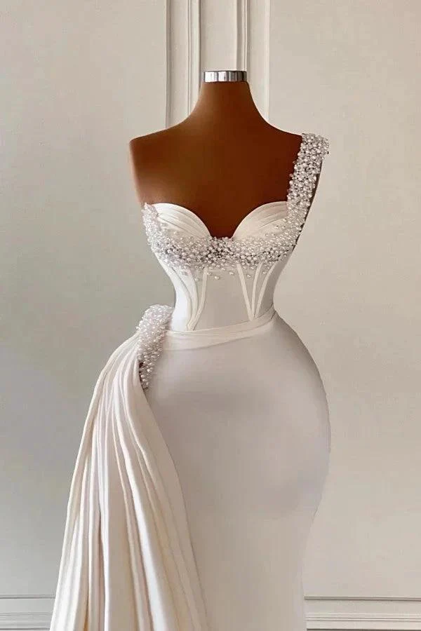 Biztunnel Charming Long Sweetheart One Shoulder Mermaid Prom Dress with Ruffles - Image 2