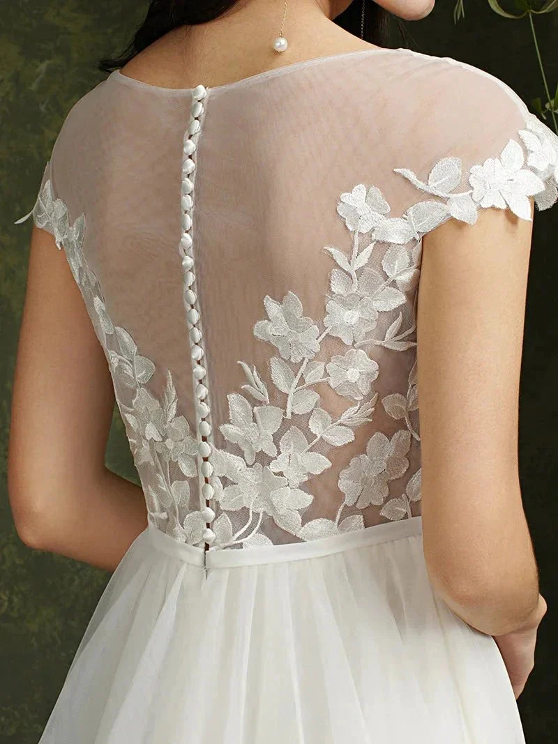 Biztunnel Long A-line Sweetheart Chiffon Lace Wedding Dresses with slit - Image 9