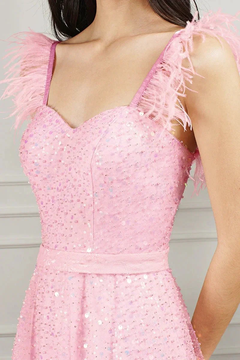Pink Short A-line Sweetheart Tulle Beading Formal Prom Dresses - Image 6