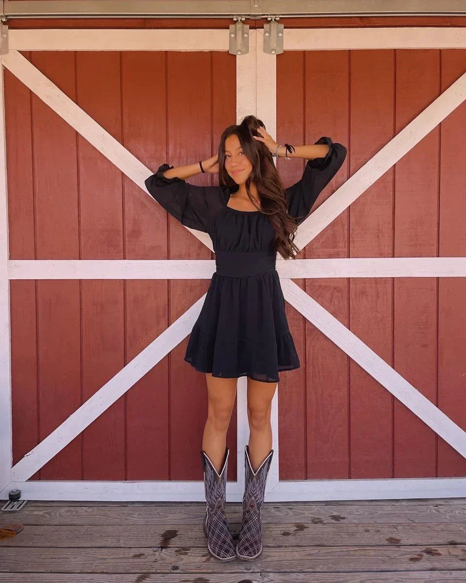 Black A-line Chiffon Homecoming Dress Casual Dress Y2836 - Image 2