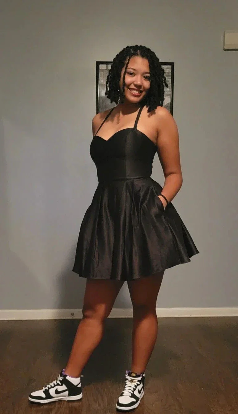 Black A-line Homecoming Dress Black Short Dress Y2449 - Image 2