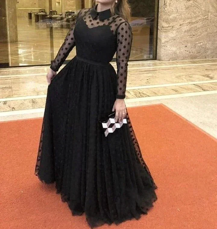 Black A-line Long Sleeves Prom Dress Black Evening Dress Y5691 - Image 2