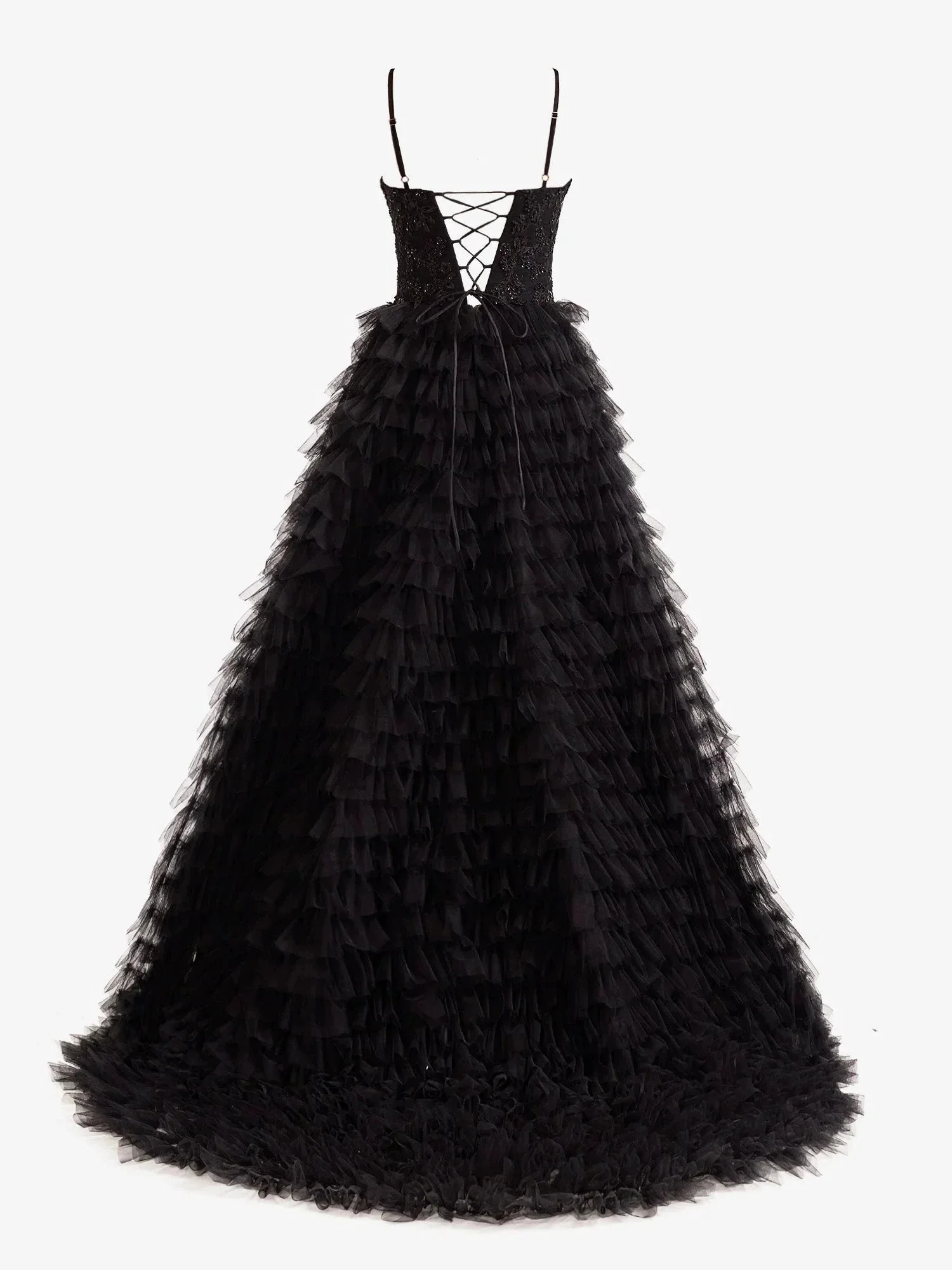 Jordan | A-Line Tiered Sequins Tulle Long Prom Dress - Image 2