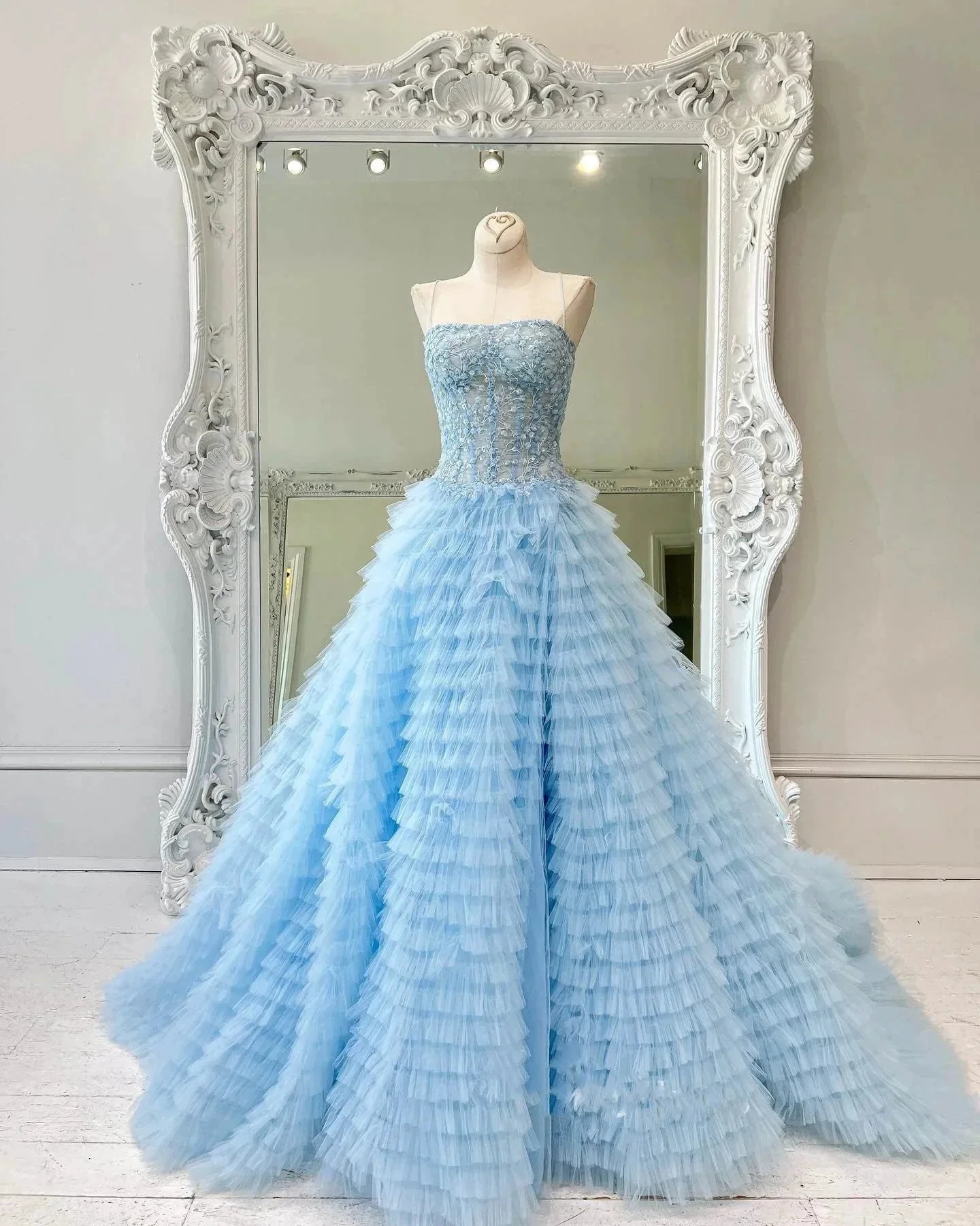 Jordan | A-Line Tiered Sequins Tulle Long Prom Dress - Image 3