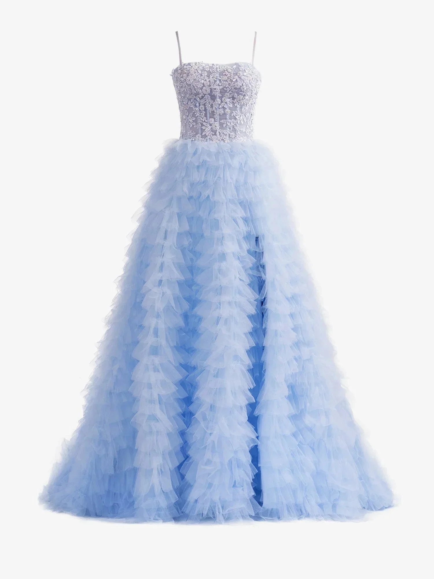 Jordan | A-Line Tiered Sequins Tulle Long Prom Dress - Image 4
