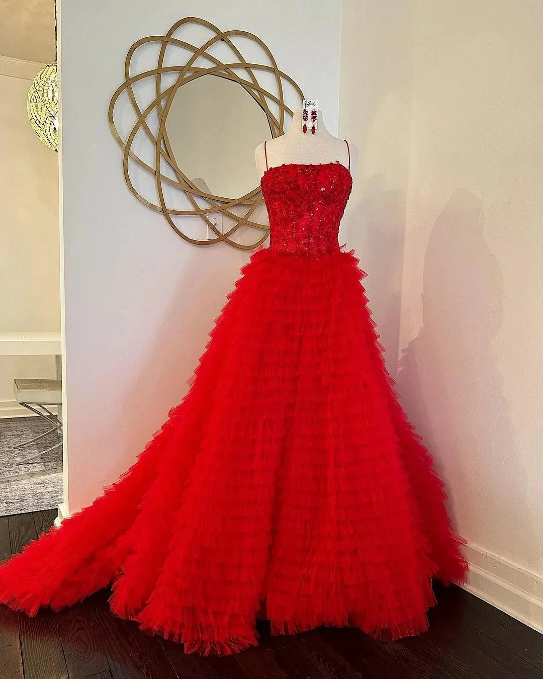 Jordan | A-Line Tiered Sequins Tulle Long Prom Dress - Image 6