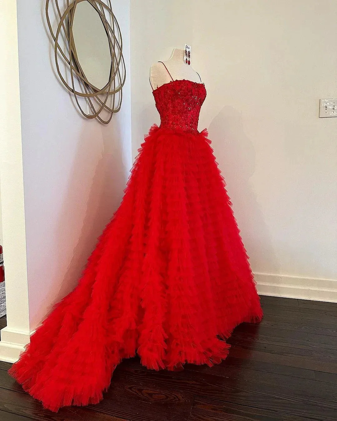 Jordan | A-Line Tiered Sequins Tulle Long Prom Dress - Image 7