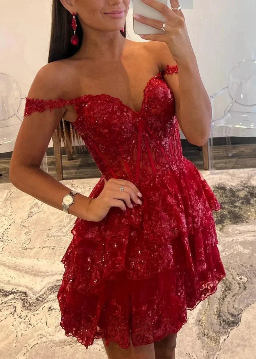 A-Line Sweetheart Tiered Short Homecoming Dress - Image 5