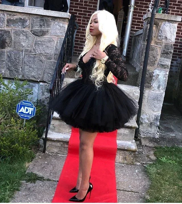 Black A-line Tulle Homecoming Dress Black Cocktail Dress Y4049 - Image 2