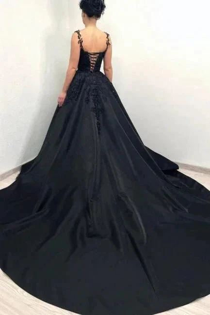 Black Ball gown Puffy Evening Dress with Straps - Image 2