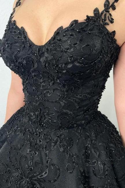 Black Ball gown Puffy Evening Dress with Straps - Image 3