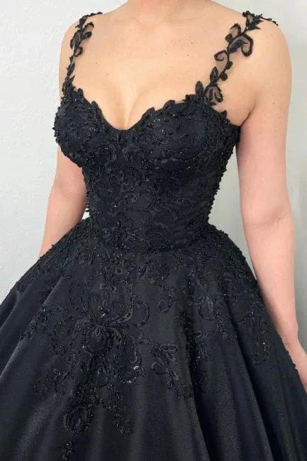 Black Ball gown Puffy Evening Dress with Straps - Image 4