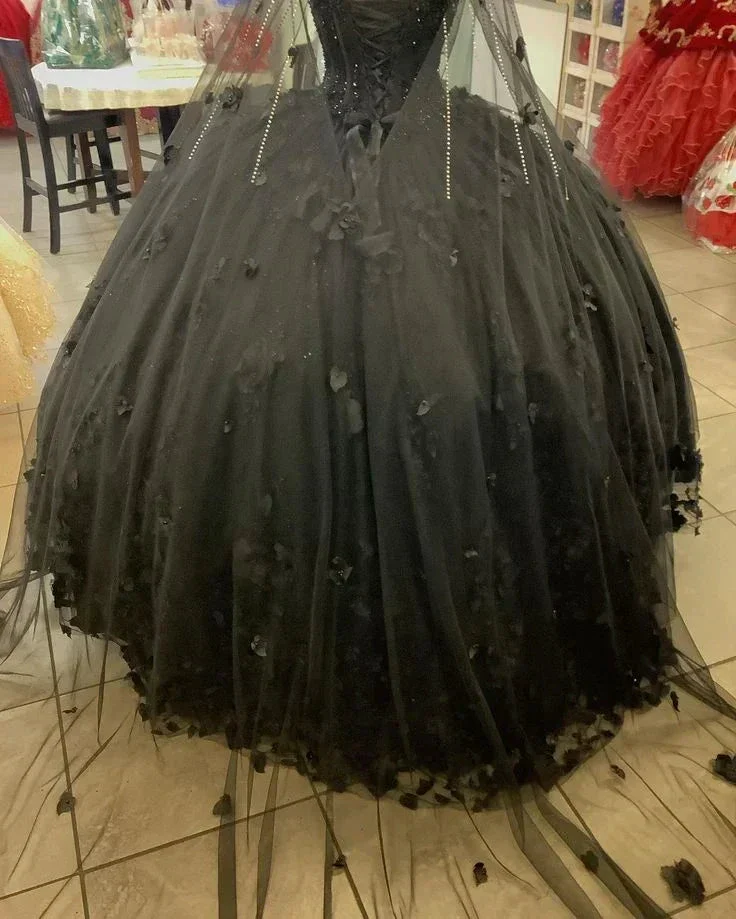Black Ball Gown Quinceanera Dresses with Flowers,Sweet 16 Dresses Y5753 - Image 3