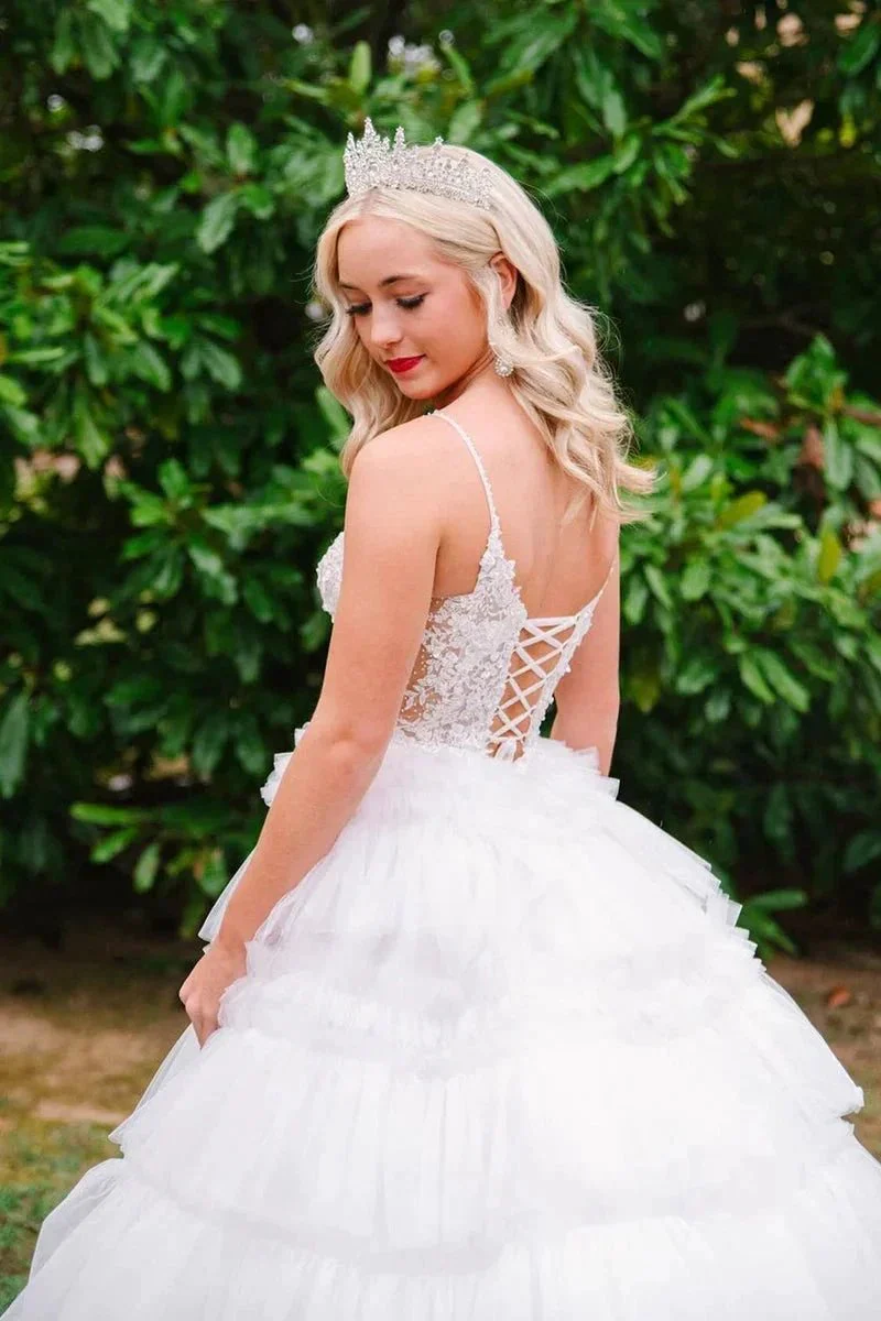 Hadlee | Black Beaded Spaghetti Strap Ruffle Tiered Ball Gown - Image 10