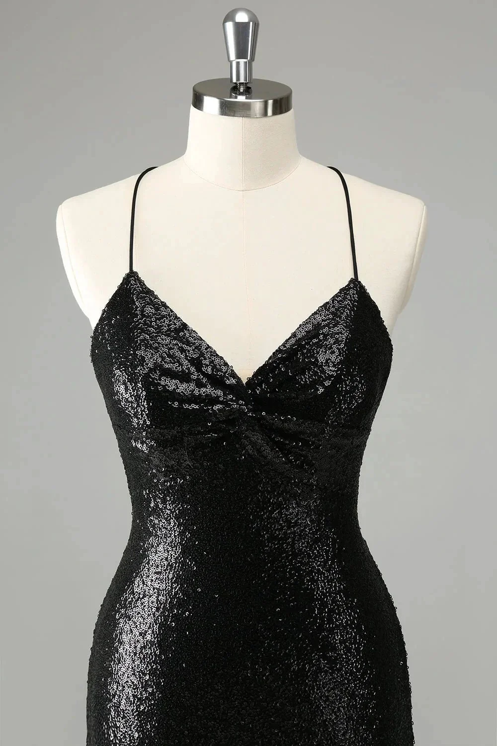 Black Bodycon Spaghetti Straps Sequins Short Homecoming Dress with Lace-up Back - Image 4