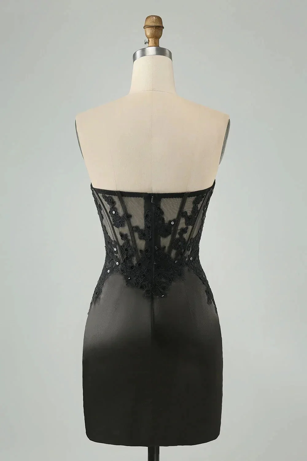 Black Bodycon Sweetheart Corset Short Homecoming Dress with Appliques - Image 2