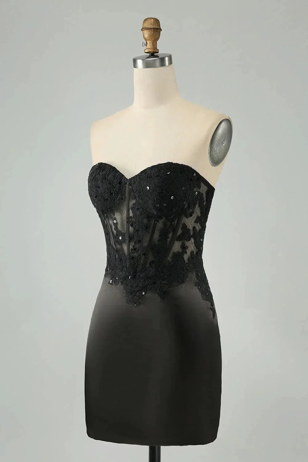 Black Bodycon Sweetheart Corset Short Homecoming Dress with Appliques - Image 3